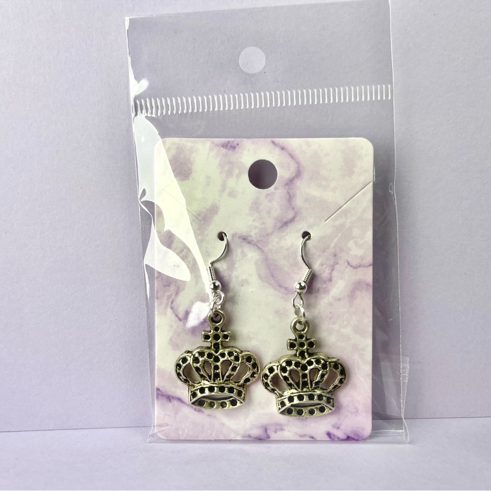 Crowns Handmade Earrings vintage 90s charm stainless steel Y2K Black Gemstone